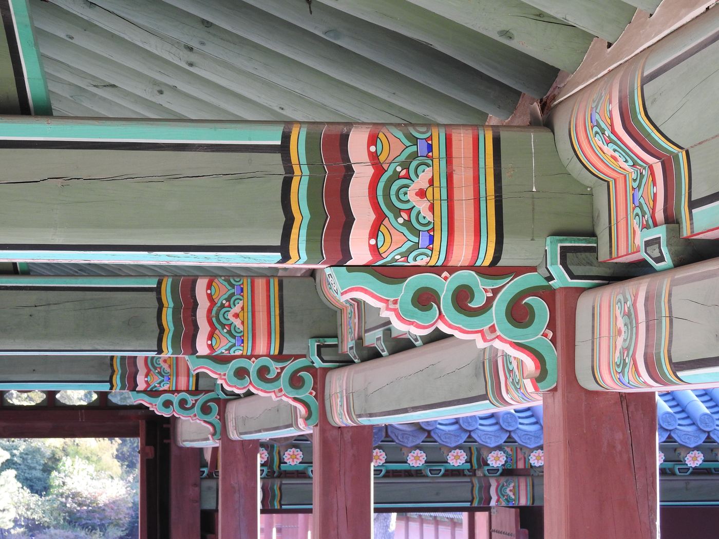 Dancheong — the painted patterns under the eaves of a palace hall
